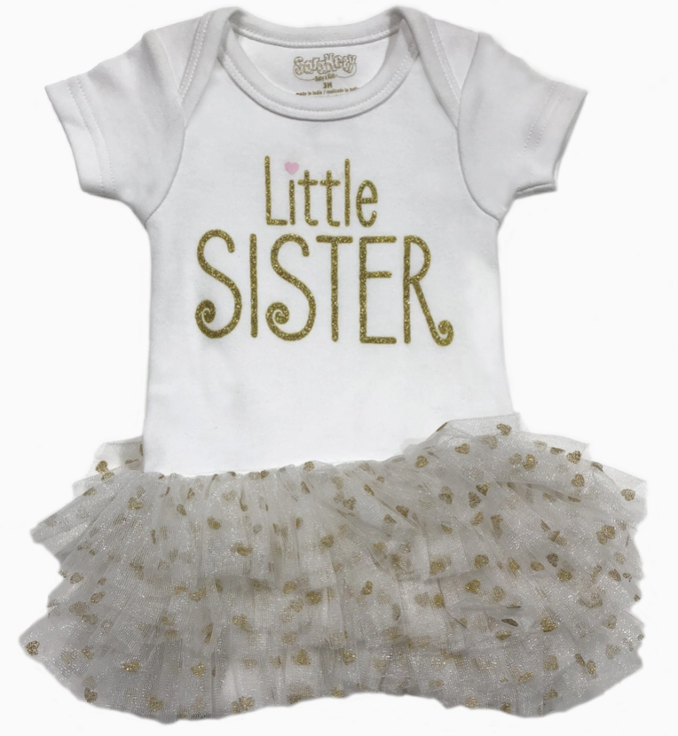 Little Sister Tutu Onesie Gold Hearts (9M)