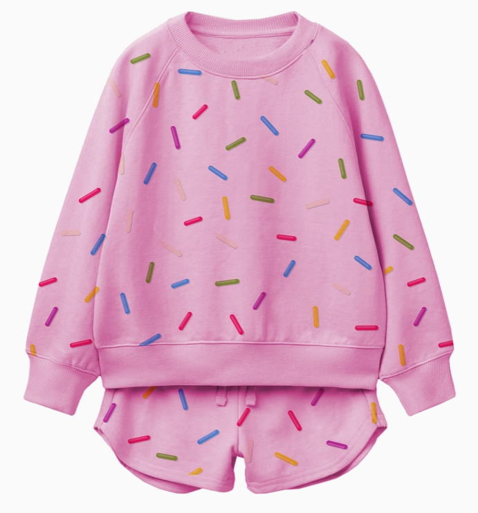 Confetti Print L/S Sweatshirt w Matching Shorts Pink (4)
