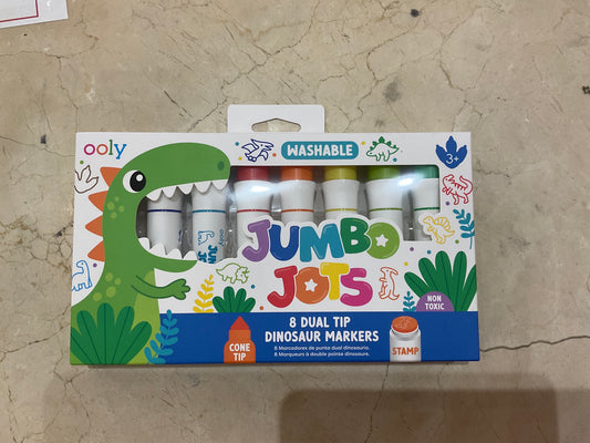 Jumbo Jots: Dual Tip Cone & Stamp Markers- Dinosaur