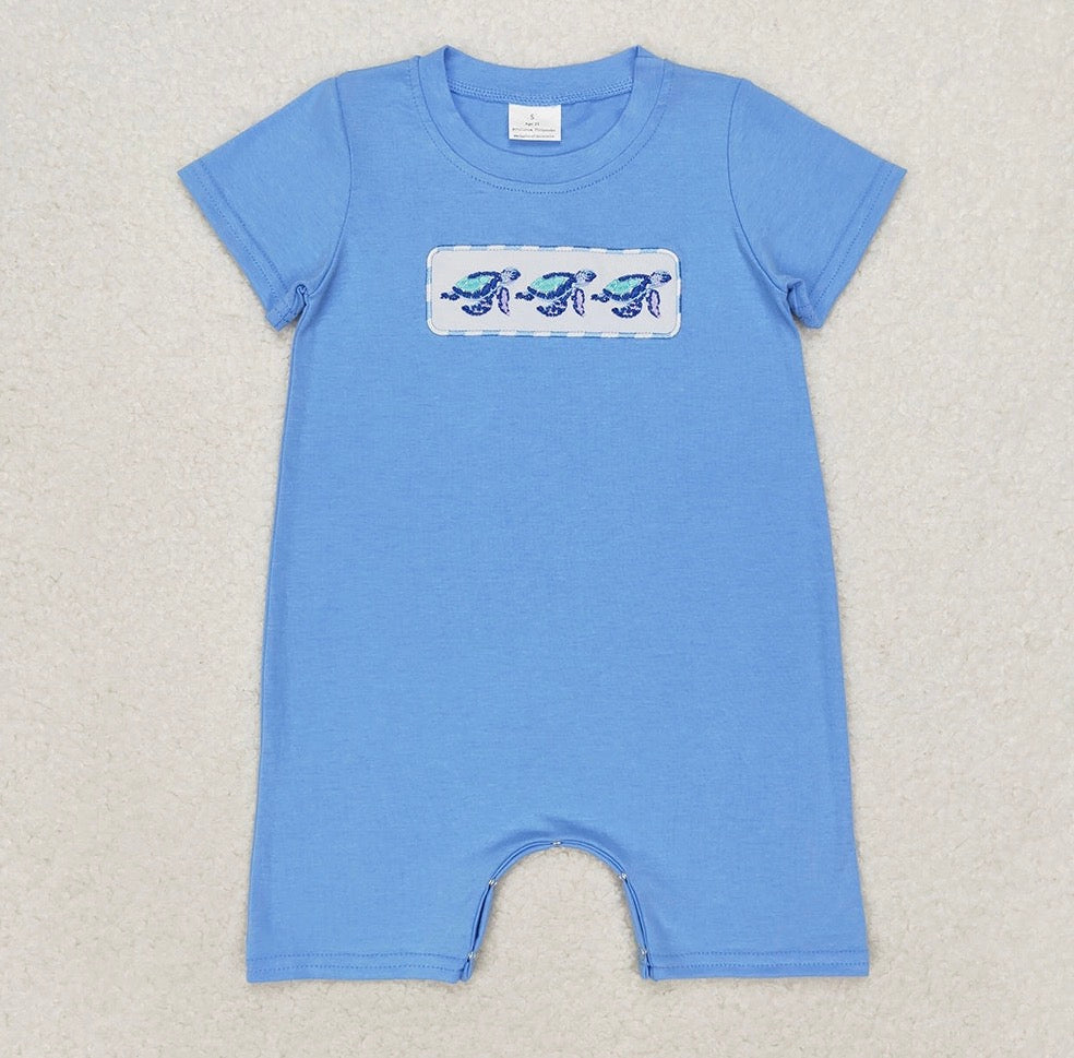 Baby Boy Blue Turtle Romper (0-3M)