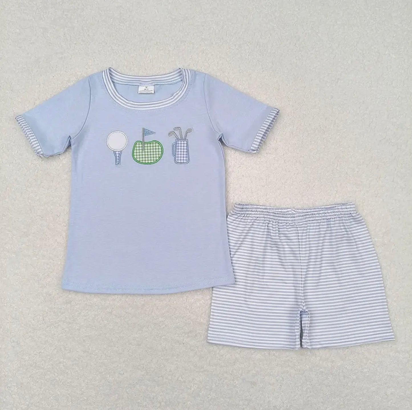 Baby Boy Golf Blue T-Shirt Stripes Shorts Set (12-18M)