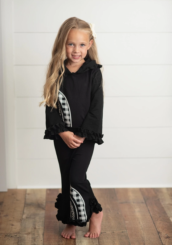 Black & White Rainbow Check Hooded Ruffle Pocket Set (10/12)