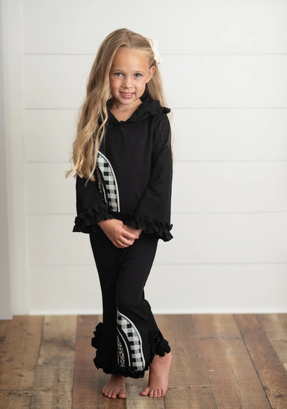Black & White Rainbow Check Hooded Ruffle Pocket Set (10/12)