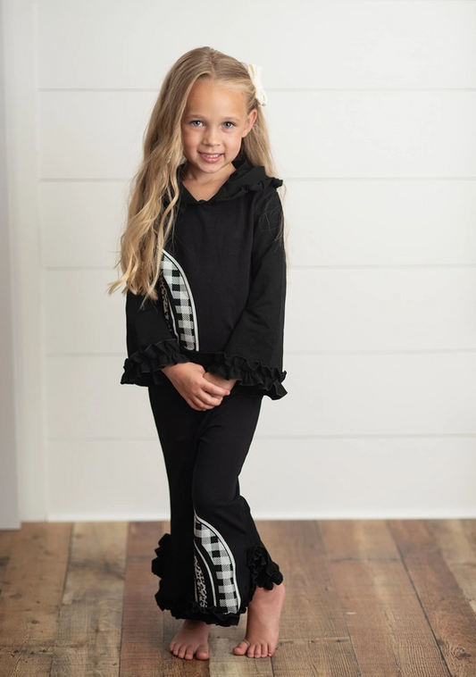 Black & White Rainbow Check Hooded Ruffle Pocket Set (10/12)