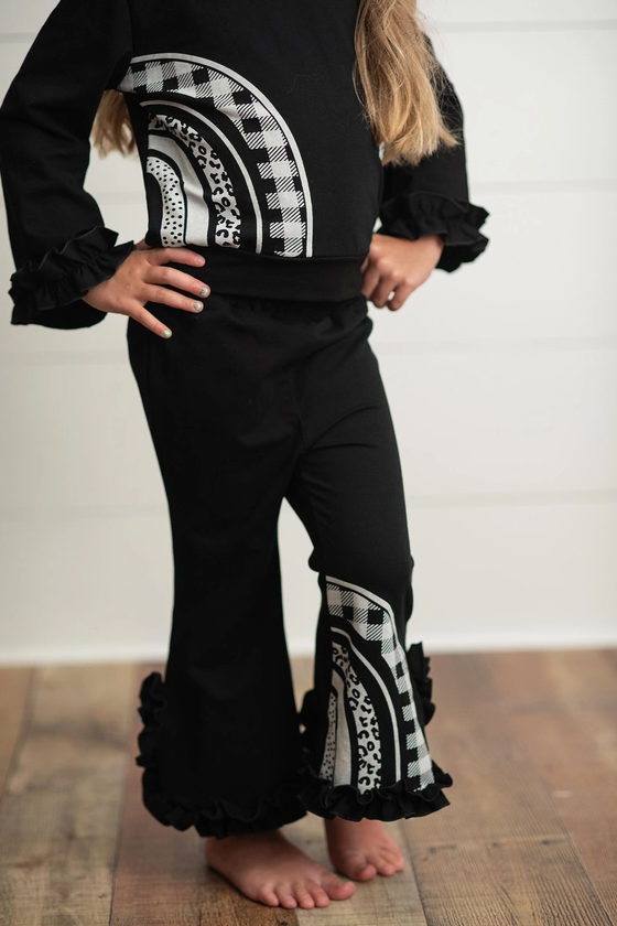 Black & White Rainbow Check Hooded Ruffle Pocket Set (10/12)