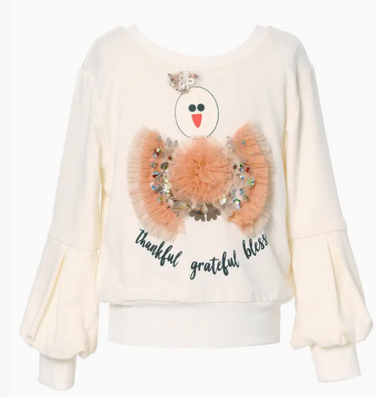 Sweatshirt w Baby Turkey Print Embellished w Tulle (6)