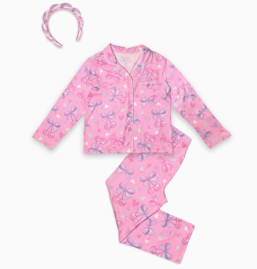 Cherry Bow Print Yummy PJ Set w Headband (7/8)
