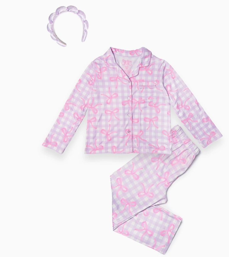 Gingham Bow Print Yummy PJ Set w Headband (7/8)
