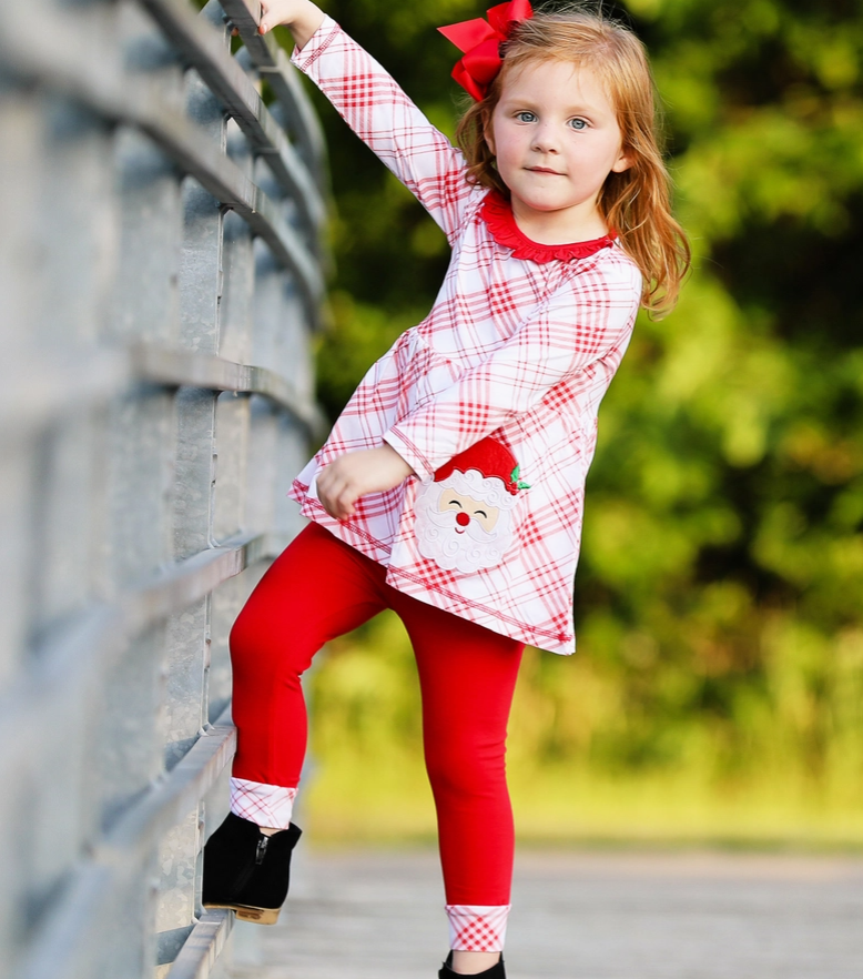 Red Plaid Santa Christmas Outfit (2/3T)