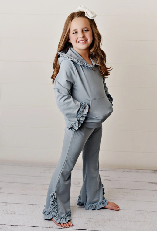 Blue Gray Hooded Ruffle Pocket Set (2)