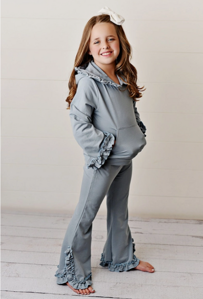 Blue Gray Hooded Ruffle Pocket Set (2)